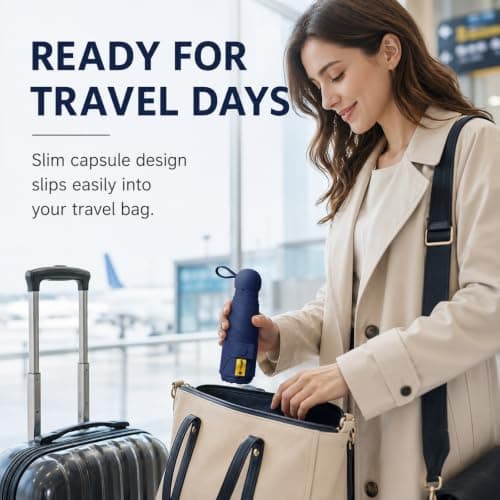 WHJYCC Compact Folding Umbrella - Navy Travel Umbrella with Storage Case — view 5