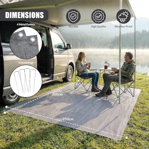 GEEZY Breathable Camping Floor Mat Awning Carpet - 250x300cm Grey Tent Groundsheet for Caravan, Motorhome & Gazebo - 140gsm UV Stabilised, Easy Clean Outdoor Rug with 4 Pegs Included — view 4