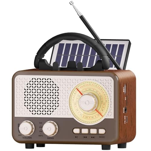 Radio AM FM SW,Portable Retro Bluetooth Speaker Small Vintage Solar Radio