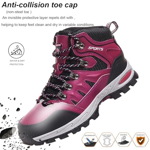 HODTOB Hiking Boots Mens Womens Lace-up Non-Slip Outdoor Men Women Mountain Trekking Shoes for All Season Walking Travelling Backpacking Camping Shoes Sneaker Rose Red 3UK — view 2