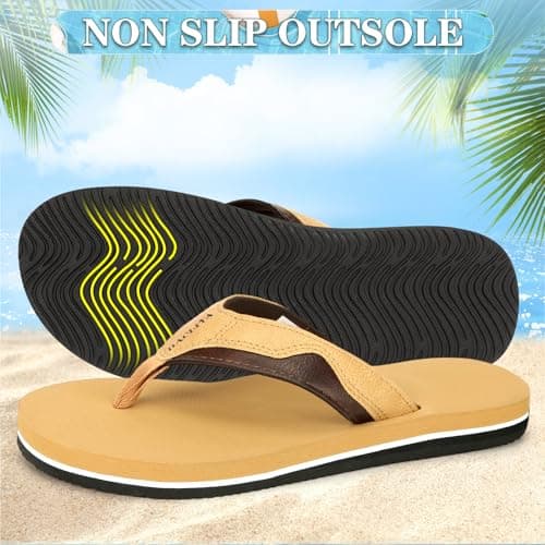 HAOLIRA Flip Flops Men Arch Support Summer Beach Travel Orthotic Walking Thong Sandals Non Slip Lightweight Comfortable Outdoor Pool Shoes UK Size 8-13 (04 Dark brown/Khaki 46/US 12) — view 5