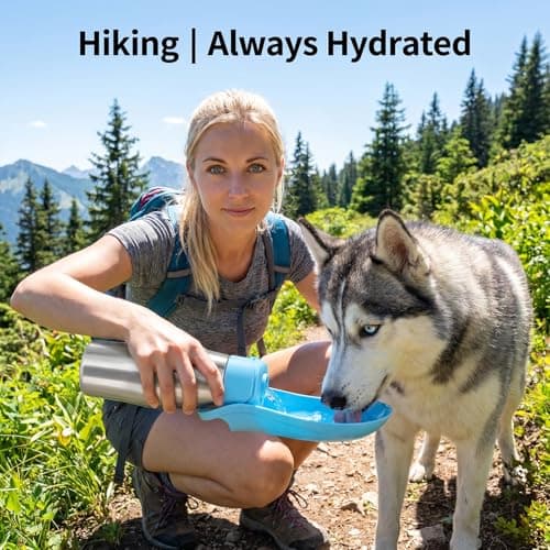 Portable Dog Water Bottles 750mL, Stainless Steel Dog Water Bottle for Walking, Leak Proof Pet Travel Bottle with Foldable Silicone Bowl,Dog Water Bottle Dispenser for Walking,Hiking (blue) — view 4