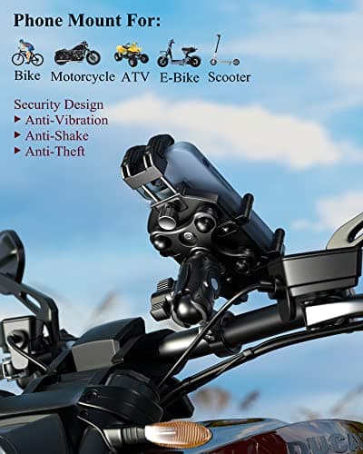 BRCOVAN Motorcycle Phone Holder with Vibration Dampener & High-Speed Secure Lock, Anti-Theft Mount for Bike, Bicycle, Scooter, ATV, Fits 5.4''-7.2'' Smartphones — view 2