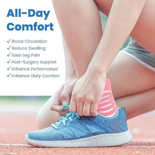 IRAMY Ankle Compression Socks for Women Men Plantar Fasciitis Relief Cushioned Athletic Running Socks 3 Pairs(Pink+Purple+Blue M) — view 6