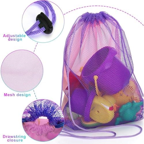 hankousi 3pcs Kids Beach Toy Bags - Large Mesh Drawstring Backpacks for Sand Toys Storage, Lightweight Durable Shell Collecting Nets for Outdoor Beach Vacations, Sandbox Play — view 3