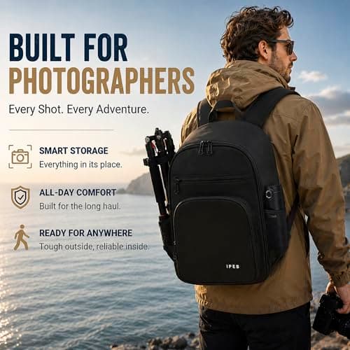 IPEB DSLR Camera Backpack with Tripod Holder & Laptop Compartment, Water Resistant Travel Backpack for Photographers — view 5