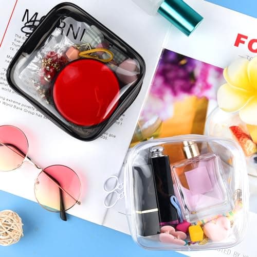 PLULON TSA Approved Toiletry Bag, 2 Pack Small Makeup Bag for Purse Clear Mini Cosmetic Zipper Pouch Waterproof Travel Bag for Women Men Purse Essentials - Black, White — view 4
