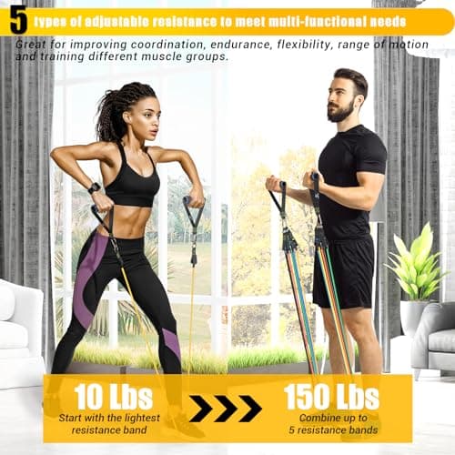 Resistance Bands Set with Handles, Exercise Bands Stackable up to 150lbs — view 2