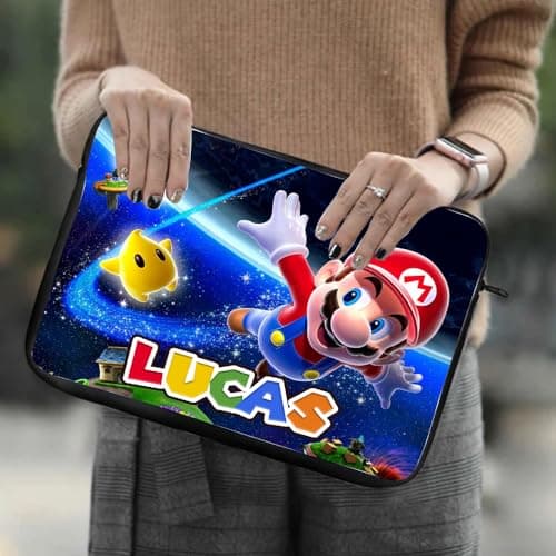 Personalised ANY NAME Ma-rio funny Video Gamer, Gaming Enthusiast Gift for Kids,Back to School, Laptop Sleeve/Cover. (14") — view 3