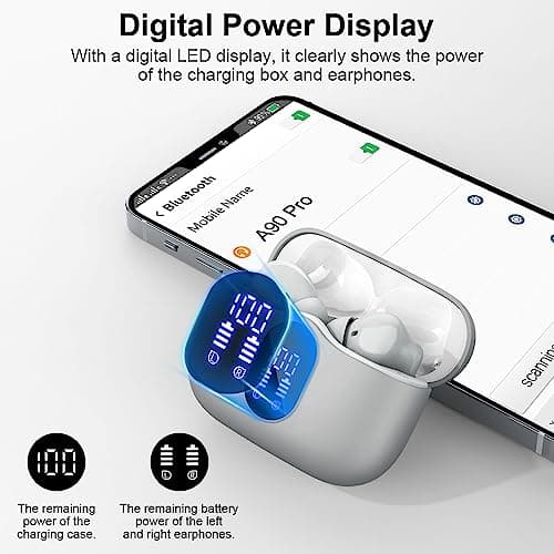 Wireless Earbuds, Bluetooth 5.4 Headphones In Ear with 4 ENC Noise Cancelling Mic, Bluetooth Earbuds Mini Deep Bass Stereo Sound, 36H Playtime LED Display Wireless Earphones IP7 Waterproof, Grey — view 6