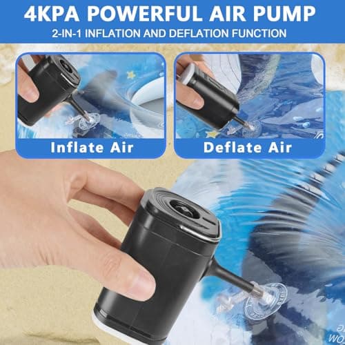 Portable Electric Pump for Inflatables, Xndryan Air Bed Pump with 5 Nozzles, Fast Inflate & Deflate 1200mAh Rechargeable Electric Air Pump for Mattress Vacuum Bag Paddling Pool Floats — view 3