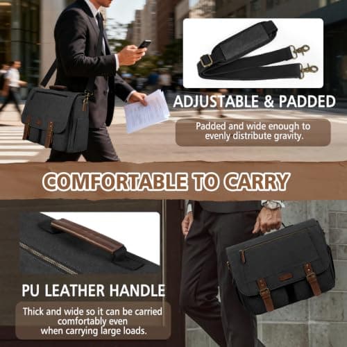 RAINSMORE Laptop Messenger Bags for Men 17.3 Inch Canvas Satchel Briefcase — view 2