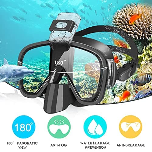 Opurtdor Adults Snorkel Mask Set - Dry Anti-fog Half Face Mask with Panoramic Wide View and Anti-Leak Swimming Goggles for Adults — view 3