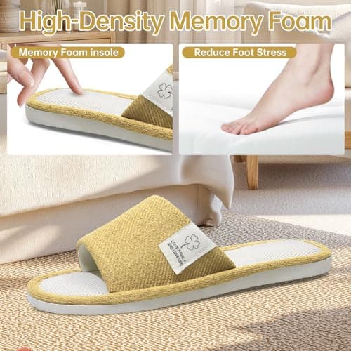 Womens Slippers, Ladies Slippers Open Toe Non-Slip Memory Foam Comfortable and Breathable Ladies House Shoes Indoor Outdoor (Yellow, Adult, Women, 5, Numeric Range, UK Footwear Size System, 6, Medium) — view 4