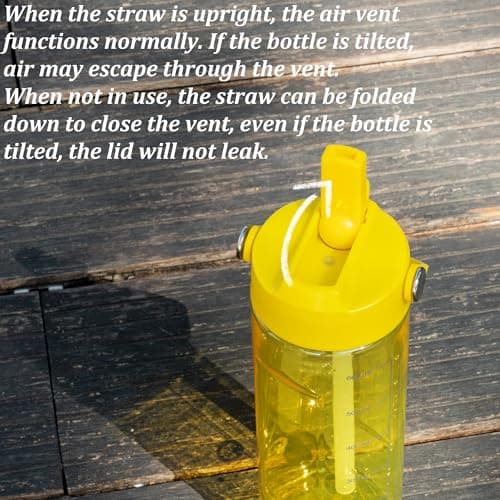 GOPPUS 600ml/20oz Clear Water Bottle with Straw, Tritan Leakproof Sports Drinking Bottle, BPA Free Wide Mouth Gym Bottle with Handle and Measurement Marks for School, Gym, Travel (Yellow) — view 3