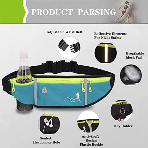 TuTuShop Lightweight Running Belt Adjustable Running Waist Pack with Elastic Strap Running Pouch Phone Holder Accessories for iPhone Samsung ,Workout Fanny Pack for men/woman/kids (Sky Blue) — view 3