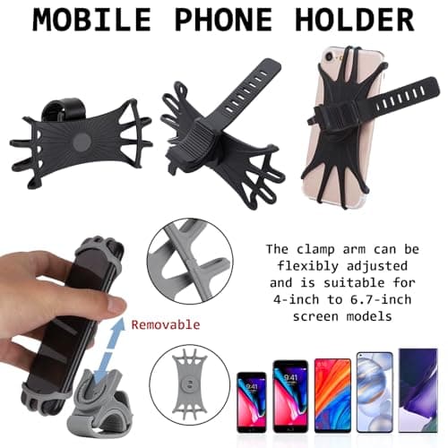 HTTDSLF 2 pack Bike Phone Holder, 360° Rotatable Adjustable Universal Silicone Bicycle Phone Holder, Detachable Motorcycle Motorbike Handlebar Bike Phone Mount Compatible for 4.0"-6.8" Smartphones — view 4