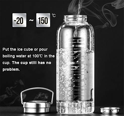 jerbro 1.5L Borosilicate Glass Water Bottle with Filter Eco-Friendly Reusable for School Home Office Travel Sport Yoga Gym Outdoor Hot Cold Drinks + Carrying Sleeve - 1500 ml — view 6