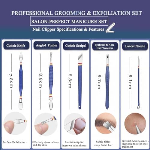 Rich Bunny Professional Nail Clippers Set, 11PCS Stainless Steel Manicure Set with Compact Travel Case - Nail Care Tools for Men & Women, Pedicure & Grooming Nail Kit for Home or Travel (Royal Blue) — view 5