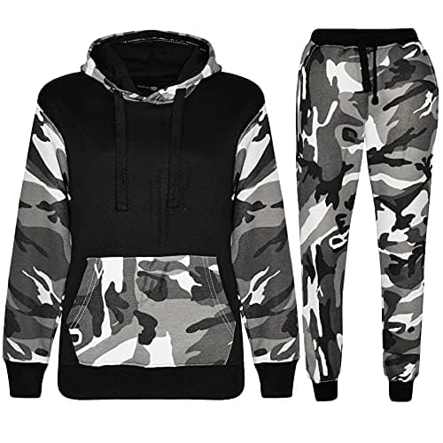 trending babz Kids Girls Boys Fleece Camouflage Tracksuit Hoodie Hooded Top Bottom Joggers Gym Sports