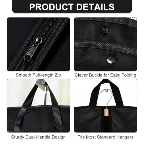 2 Pack Suit Bags, Suit Carriers for Men with Handles, 60x100CM, Black — view 4
