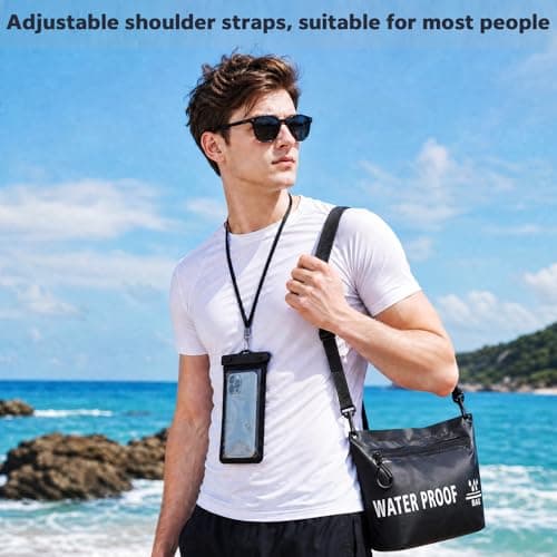 Zocipro Waterproof Bag for Swimming, Waterproof Pouch Bag with Waterproof Phone Pouch Case, 32x20x13 cm Waterproof Dry Bag, Water Tight Bag for Valuables,Surfing,Kayaking,Boating,Beach Camping, Black — view 6