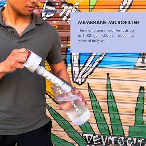 LifeStraw Go Series — BPA-Free Water Filter Bottle for Travel and Everyday Use Removes Bacteria, Parasites and Microplastics, Improves Taste, 1L Aegean Sea — view 6
