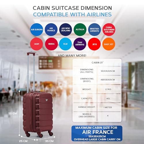Flight Knight 55x35x25 Cabin Luggage for KML,Carry On Suitcase Approved for 35 Airlines, EasyJet, Maximum Size for Air France - Lightweight Small Durable Cabin Bag, ABS Hard Shell, Hand Luggage — view 4
