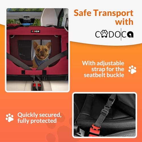 CADOCA Dog Crate Carrier, Car Foldable Travel Cage + Bowl, XL Dark Red — view 2