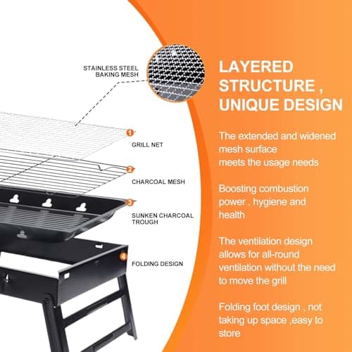 BBQ Barbecue Grill, Portable BBQ grill easy-to-use, Foldable Charcoal Grill — view 4