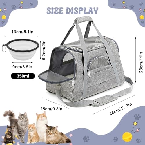 Cat Carrier - Portable Soft Sided Pets Dog Travel Carriers with Water Bowl, Portable Foldable Cat Bag with Cozy Mat & Shoulder Strap Multi-Entrance Mesh Window for Small-Medium Cats Dogs Puppies, Grey — view 2