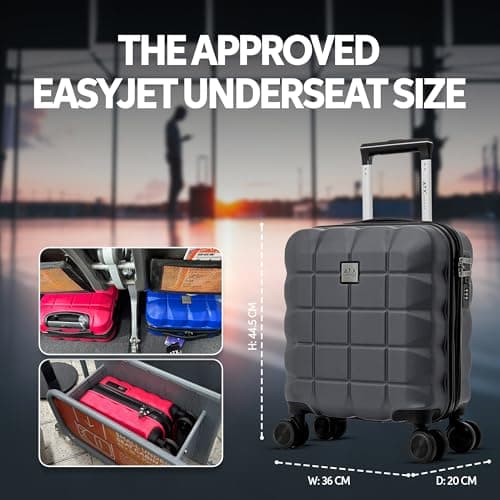 ATX Luggage EasyJet 45x36x20 Approved Underseat Cabin Suitcase Super Lightweight Durable ABS Carry-ons with 4 Dual Spinner Wheels and Built-in 3 Digit Combination Lock (Black, 17.5 Inches, 30 Liter) — view 4