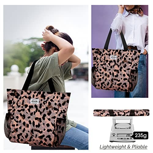 HOMESPON Large Waterproof Beach Tote Bag with Zip and Pockets for Women (Leopard Print) — view 2