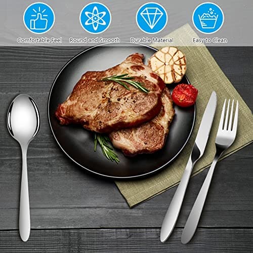 Vicloon 5PCS Camping Cutlery Set, Stainless Steel Flatware Camping Utensil Set with Portable Pouch Case, Outdoor Travel Picnic Office Lunch Cultery for Picnic School Knife Fork Spoon (Sky Blue) — view 4