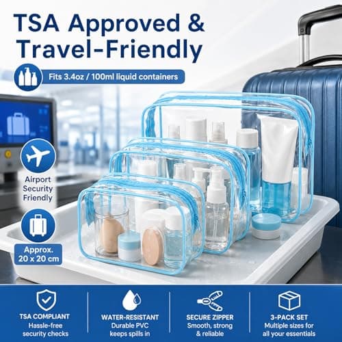 3 Pack Clear Travel Toiletry Bags, Multi-Size PVC Pouches with Strong Zip — view 2