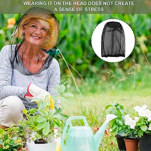 MUNSKT Mosquito Head Net,4 PCS Midge Nets for Head with 2 Storage Bags,Ultra Fine Mesh Insect Proof Face Cover for Outdoor Camping Hiking Fishing Travel,Black and Green — view 4