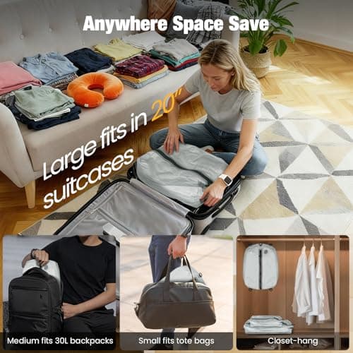 ESCRODOI 3-Size Set Vacuum Bags for Travel with Pump,Reusable,Grey White — view 5