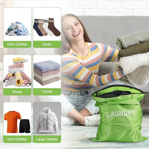 TranRantic 4Pcs Travel Laundry Bag, Waterproof Laundry Bag Dirty Clothes, 3 Sizes Wet Bags for Swimming Yoga Workout, Foldable Laundry Bags for Travelling Family Vacation (Green) — view 6