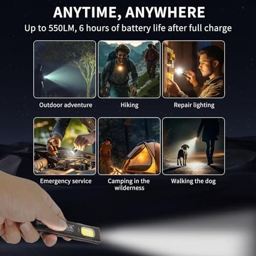 Small Flat Torch, Rechargeable Mini LED Torch 550LM Multi Mode EDC Torch — view 6