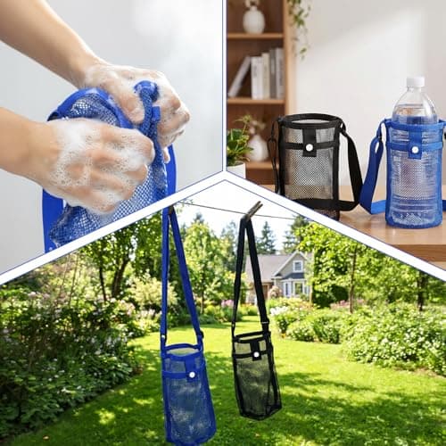FdcZeyxior Mesh Water Bottle Carrier with Shoulder Strap, 2 Packs Portable Water Bottles Carriers Bag Nylon Water-Bottle Holder with Pocket for Walking Hiking Travelling Camping, Lightweight — view 6