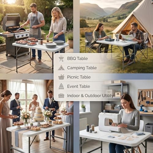 HomlyPro Heavy Duty 4FT Folding Table 120x60cm, White, Plastic Folding Desk Portable as Camping Table, Picnic, BBQ, Garden Outdoor and Indoor Utility Surface — view 4