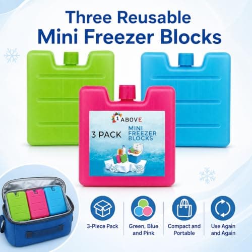 1Above 3pk Mini Freezer Blocks, Long Lasting Reusable Family Pack Ice Block for Cool Box, Cooler Bag to Keep Drink, Food, Lunch Boxes Cool — view 5