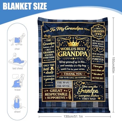SIMDAO Grandad Birthday Gifts, Flannel Blanket 50"X60", Best Grandad Gift, Grandads Gifts From Grandchildren, Presents for Grandpa — view 2