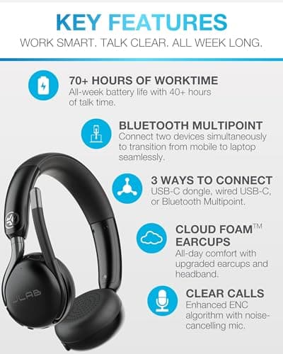 JLab Go Work 3 Office Wireless Headset with Microphone - Bluetooth, 4 Pack — view 2