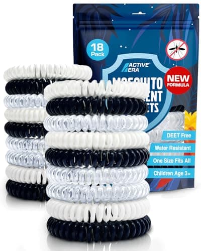 Active Era Mosquito Repellent Bracelet, Insect Midge & Mosquito Bands - Powerful DEET Free Formula - Waterproof with 250 Hours / 10 Days of Protection (Clear, Black & White - 18 Pack)