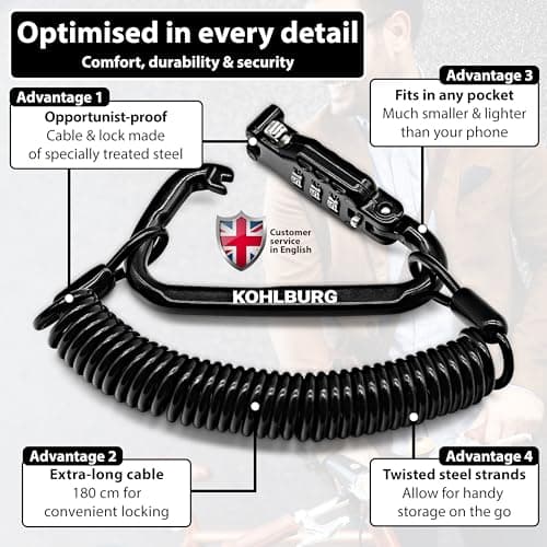 KOHLBURG Combination Cable Lock [Lightweight, 5.9ft Long] for the Pocket — view 4