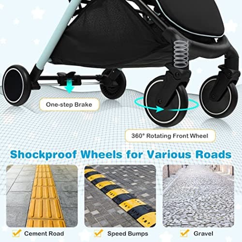 COSTWAY Baby Stroller, Protable Travel Buggy with Detachable Seat Cover, 5-Point Harness, Adjustable Canopy, Backrest and Footrest, One-Hand Fold Infant Pushchair for 0-3 Years (Blue) — view 4