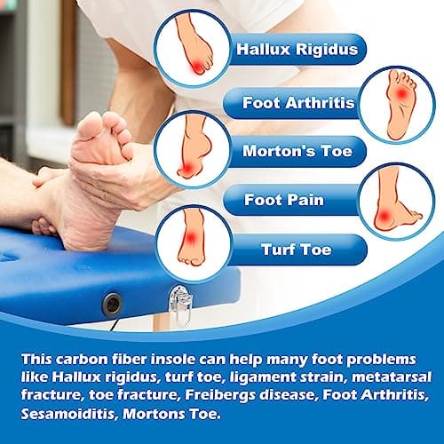 Carbon Fiber Insoles 1 Pair, Rigid Carbon Fiber Shoe Insert 1Pair for Pain Relief & Injury Turf Toe, Foot Fractures, Hallux Rigidus and Limitus for Hiking Running (255mm-Men's 9-9.5/Women's 10-10.5) — view 2