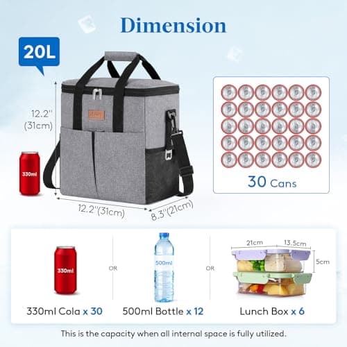 Lifewit Insulated Cool Bag with 30-Can Capacity, Grey — view 2