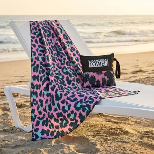 Merzio Large Microfibre Beach Towel for Adults, Pink Leopard Print Sand Free Beach Towels, Lightweight Quick Dry Travel Swimming Towel, Compact Bath Sheet for Pool Holiday Yoga Gym(160x90cm) — view 6